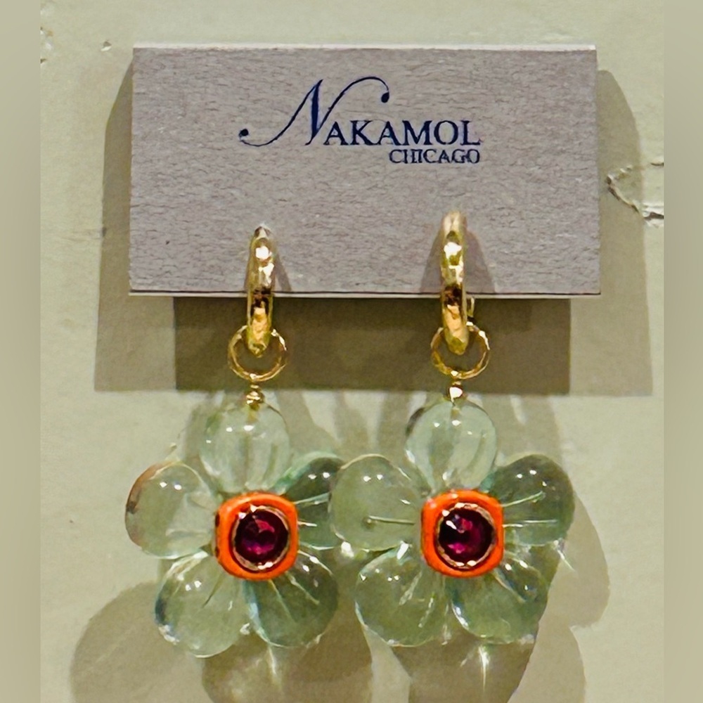 NAKAMOL Made In Thailand Blue & Orange Gummy Flower Crystal Earrings. NWTS - Picture 6 of 6